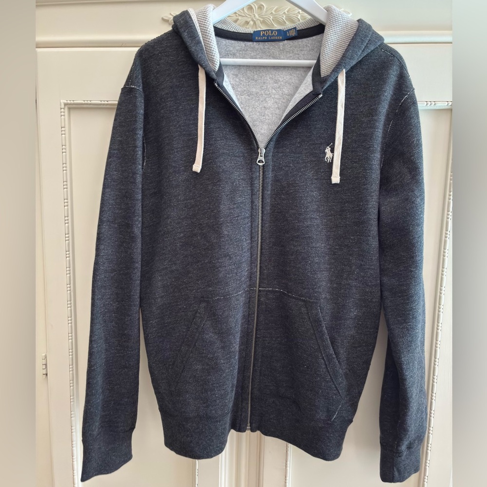 Men’s Large Ralph Lauren Dark Gray Zip-Up Cotton Blend Jackey